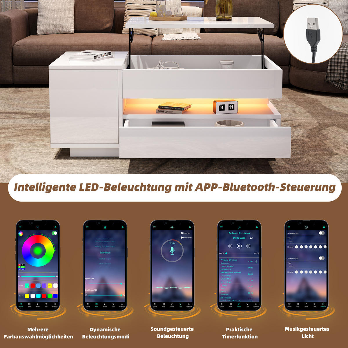 COUCHTISCH Weiß - Weiß, Holzwerkstoff (95/50/34.5cm)