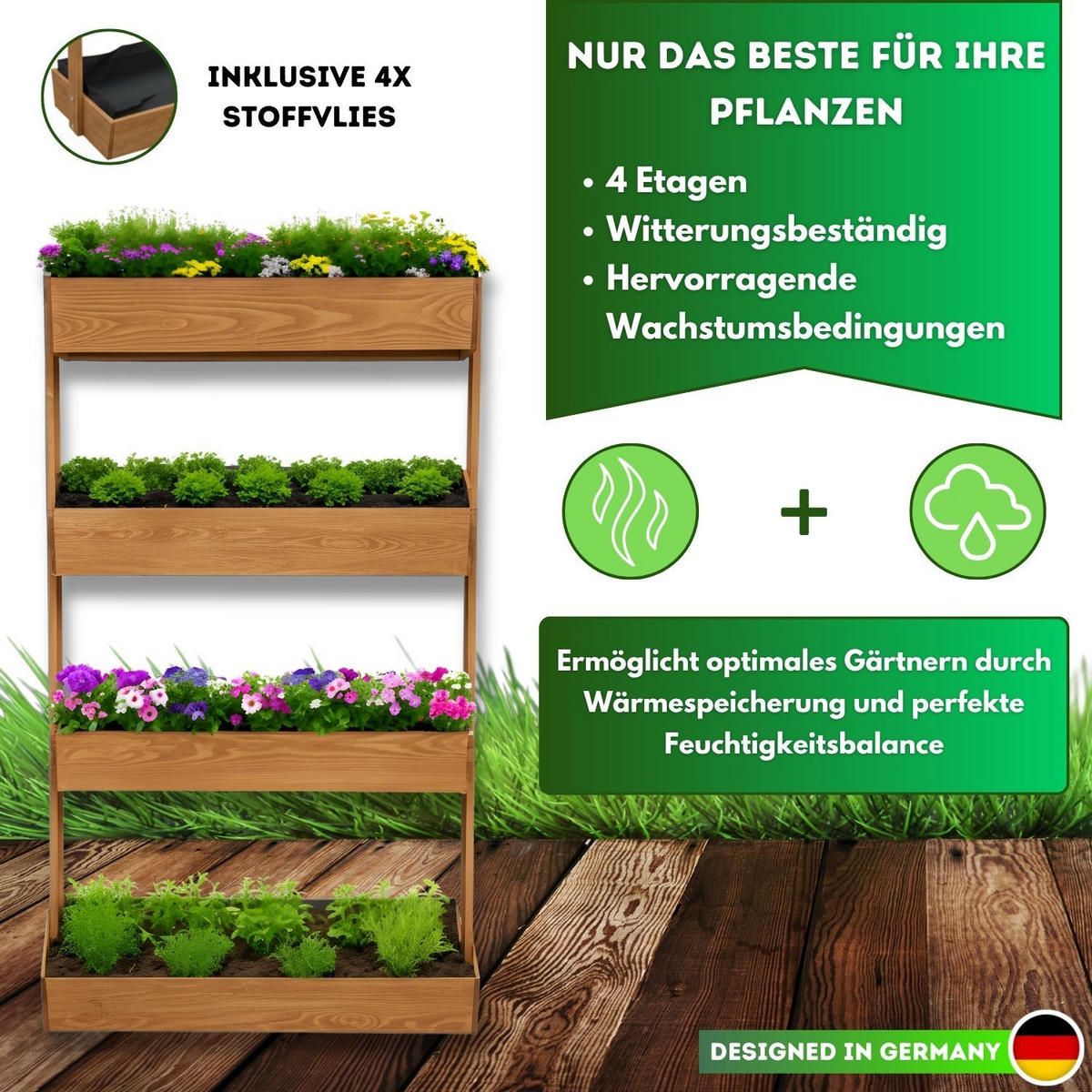 VERTIKALBEET VERA 4 Etagen Farbe Braun 85/45/140 cm - Braun, Holz (45/140/85cm) - Coemo