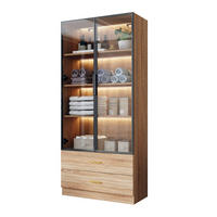 VITRINE 75 cm Braun mit Lichtleiste und Glastür - Braun, Holzwerkstoff (75/170/34.5cm) - Flora Grace