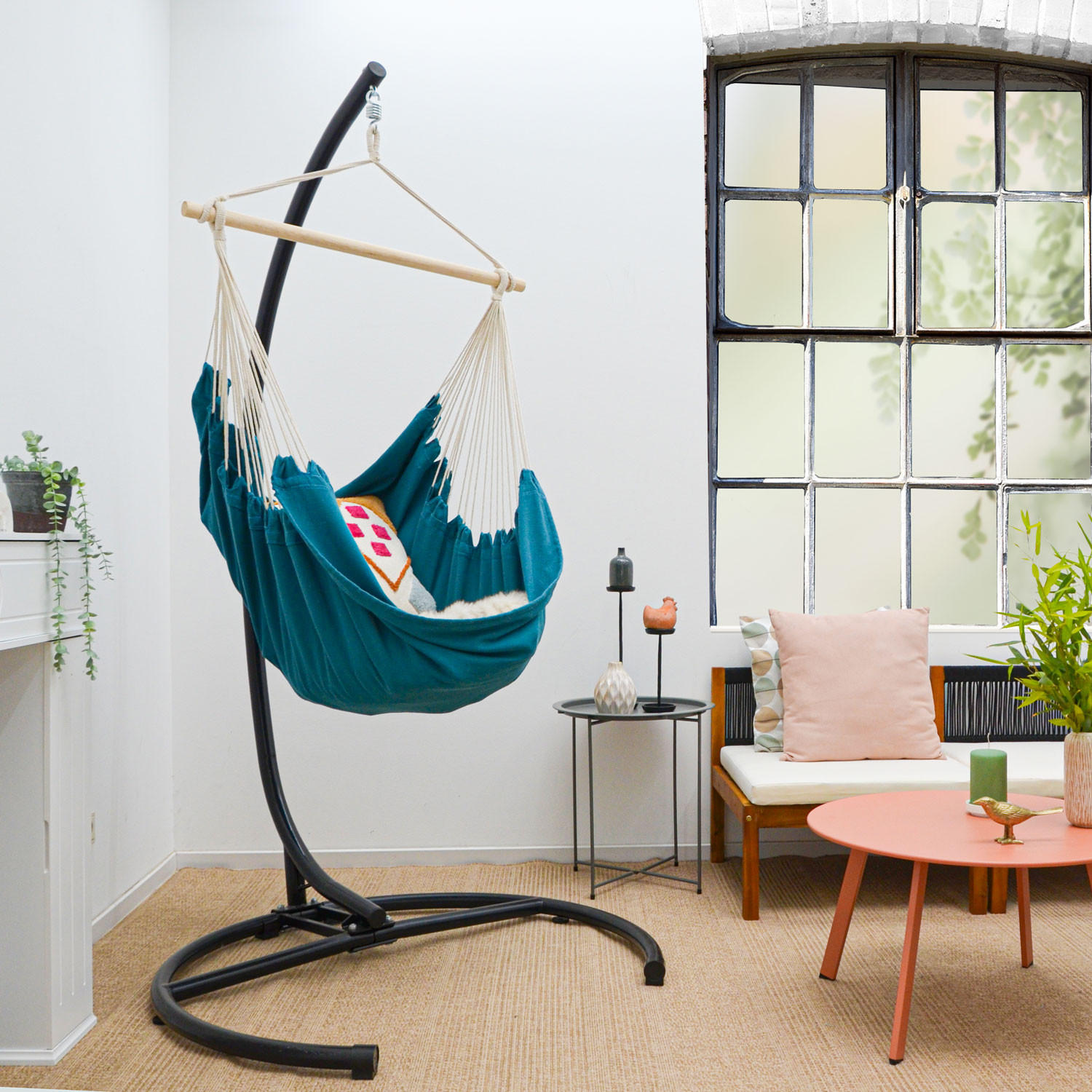 XL HÄNGESESSEL 155/125 cm Belastbar bis 100kg Petrol - Blau, Textil (125/140/155cm) - Amanka