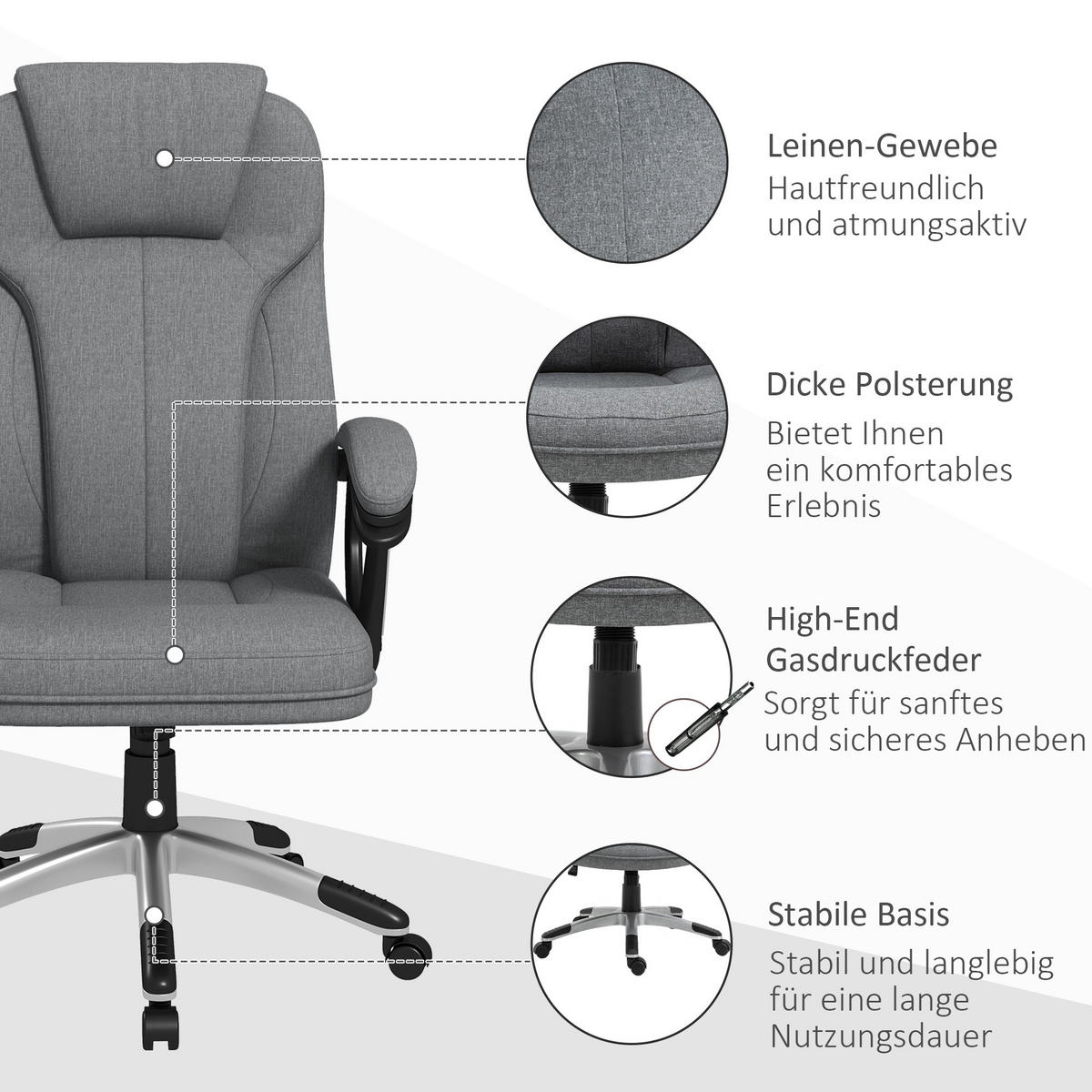 BÜROSTUHL, Ergonomisch, Grau - Grau, Kunststoff (75/120/66cm) - Vinsetto