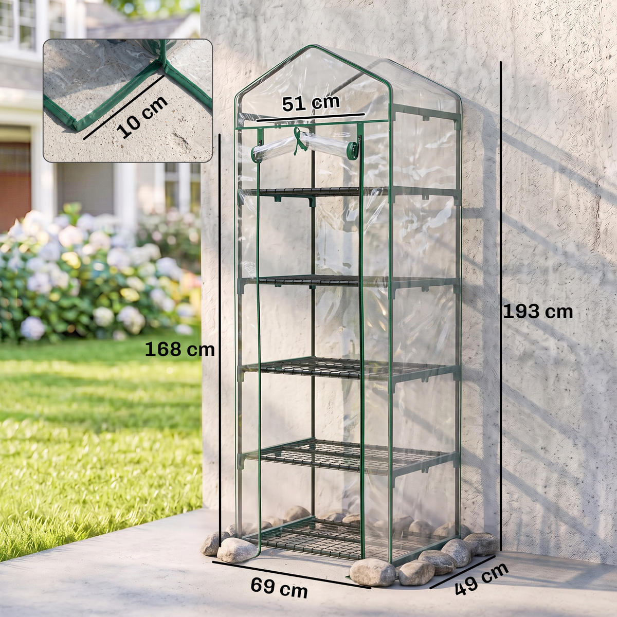 FOLIENGEWÄCHSHAUS Mini-Gewächshaus mit 5 Regale Transparent Stahl Kunststoff - Transparent, Metall (49/193/69cm) - Outsunny