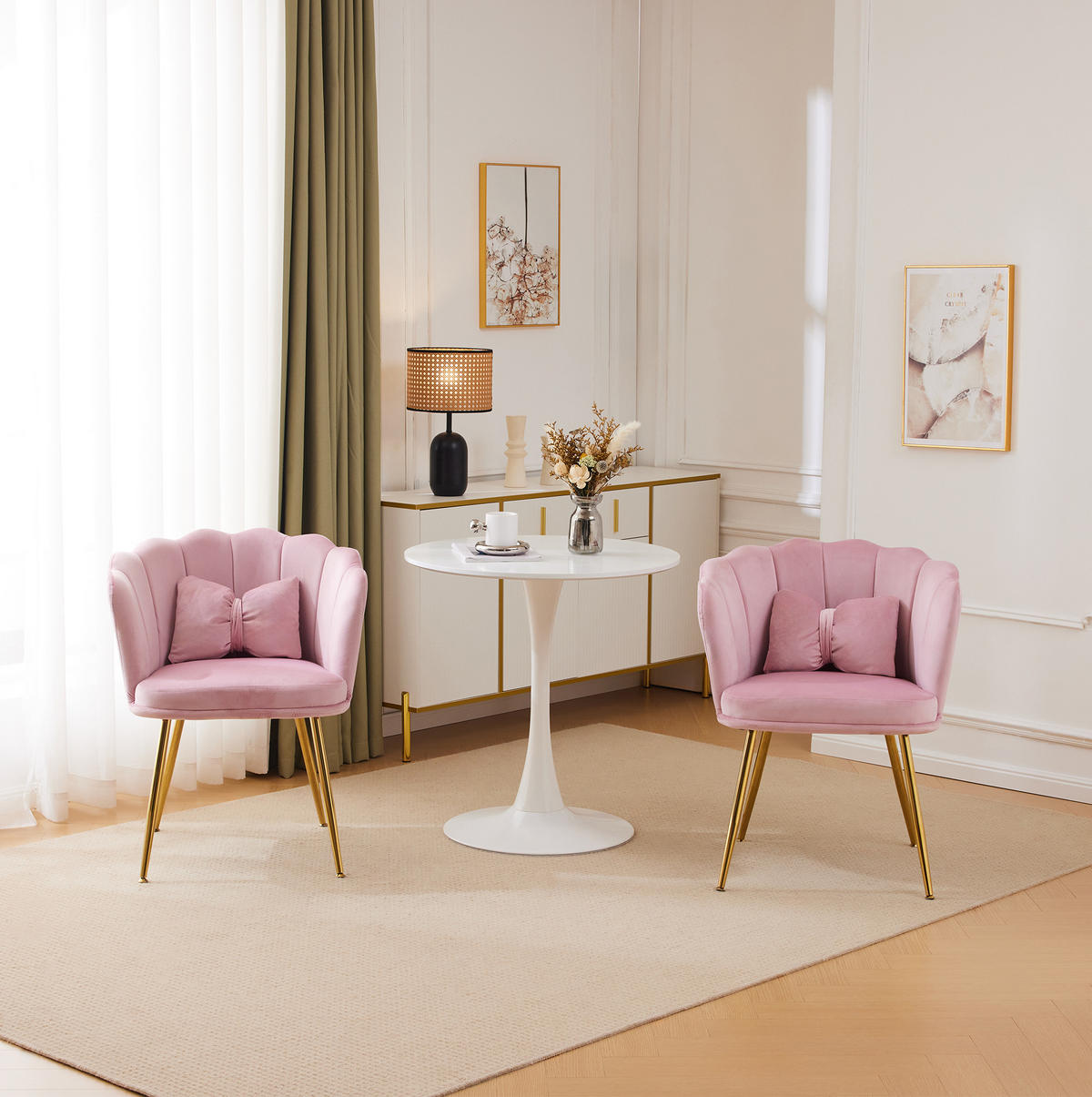 SESSEL-SET 2-teilig in Pink aus Samt mit Blütenblatt-Rückenlehne,633/58/77 cm - Rosa, Textil (633/77/58cm) - BEAOK