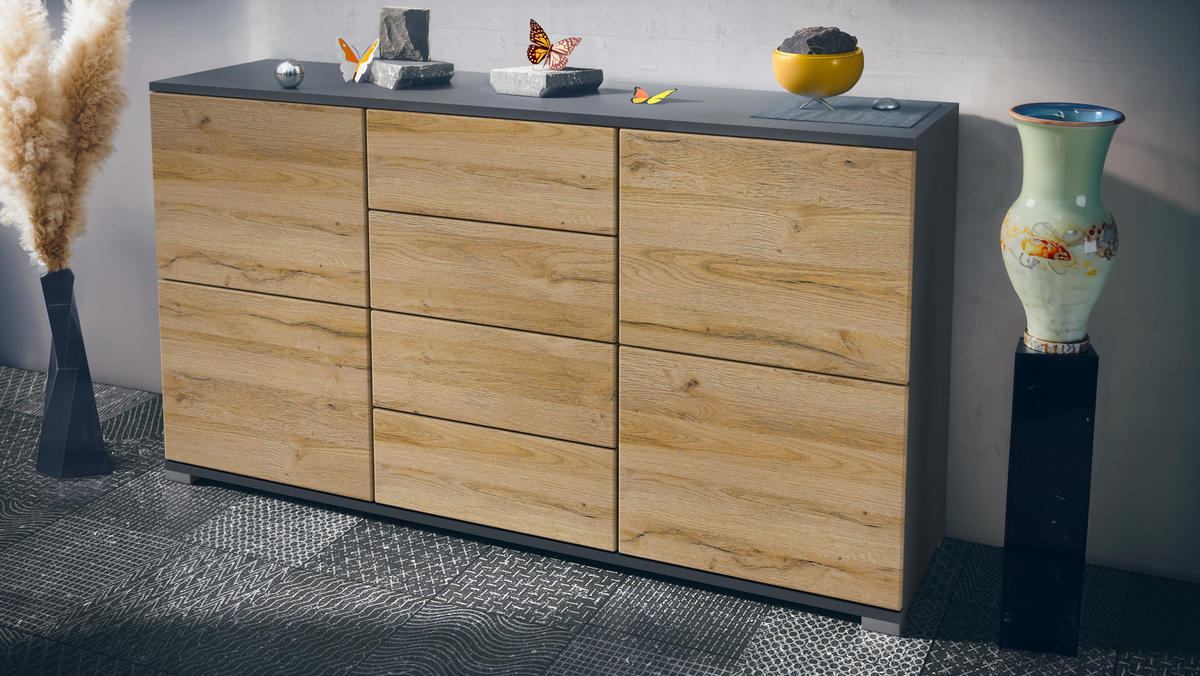 SIDEBOARD Rova Eiche Natur - Eichefarben, Holzwerkstoff (138.5/75.5/35cm) - Vladon