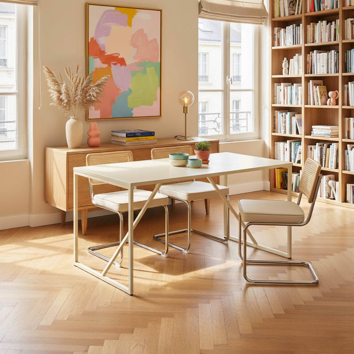 ESSTISCH, Ekru - Ecru/Weiß, Metall (120/80/78cm) - Oviala