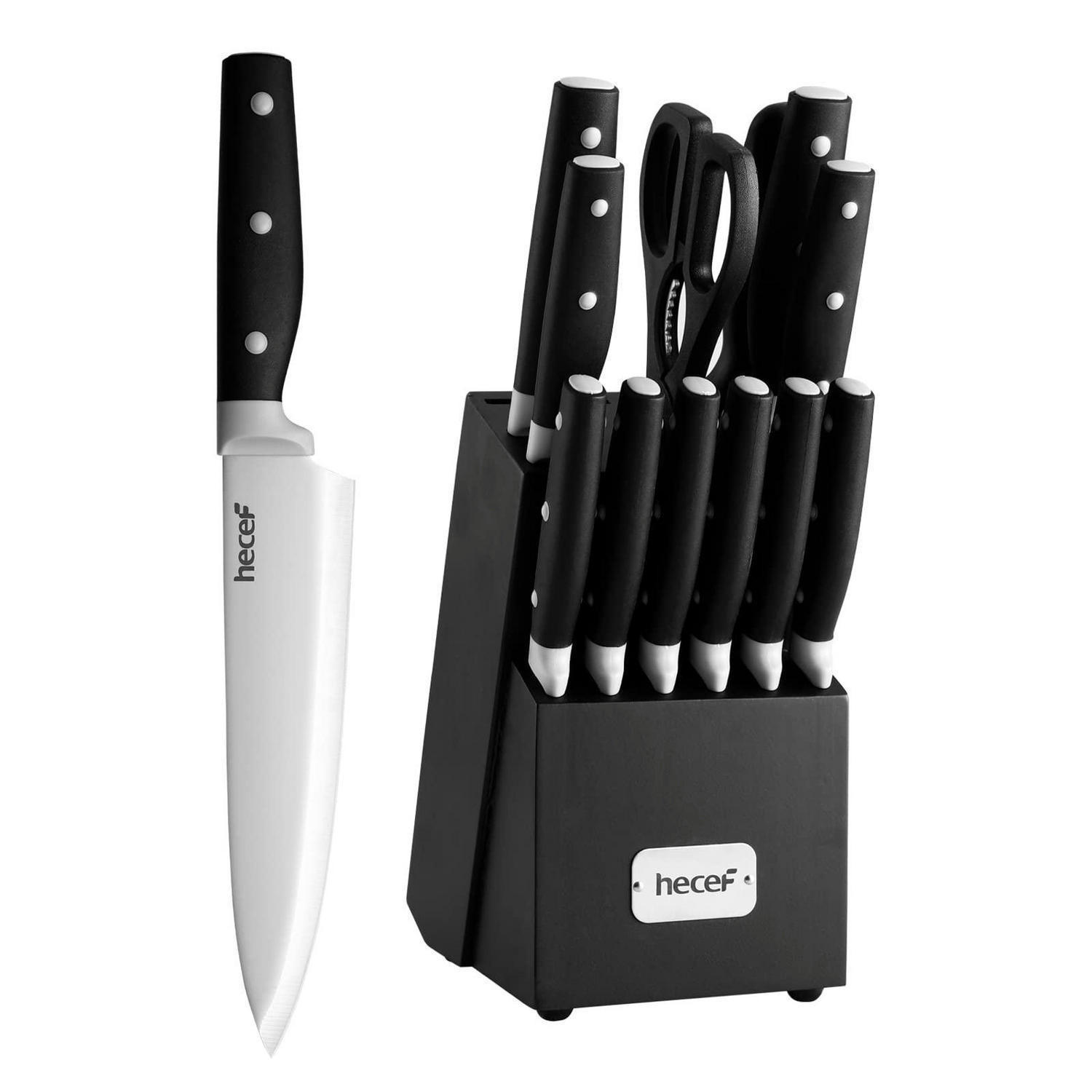MESSERBLOCK Set 14-teilig Schwarz Holzblock Edelstahl - Schwarz, Holz