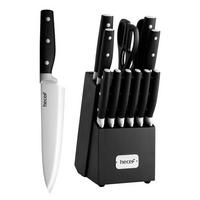 MESSERBLOCK Set 14-teilig Schwarz Holzblock Edelstahl - Schwarz, Holz