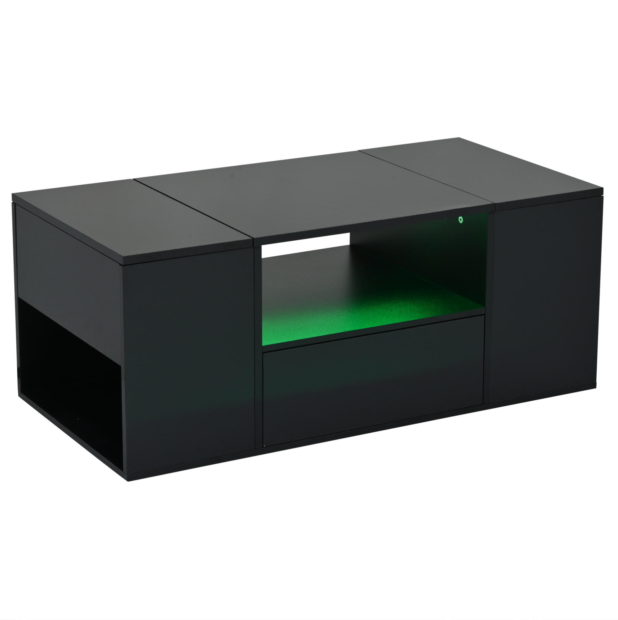 COUCHTISCH 100/50/40 cm mit LED-Beleuchtung, Schublade und 6 Staufächern aus Spanplatte, Schwarz - Schwarz, Holzwerkstoff (100/50/40cm) - Redom