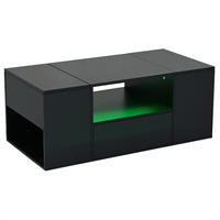 COUCHTISCH 100/50/40 cm mit LED-Beleuchtung, Schublade und 6 Staufächern aus Spanplatte, Schwarz - Schwarz, Holzwerkstoff (100/50/40cm) - Redom