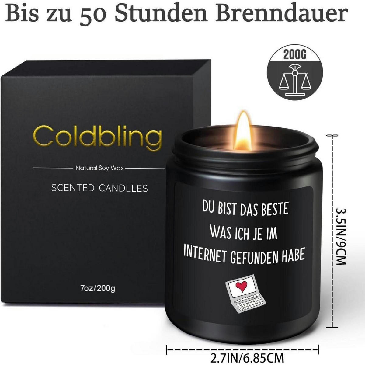 DUFTKERZE Sandelholz mit Spruch "Du bist das Beste was ich je im Internet gefunden habe", schwarz - Schwarz, Paraffin (9cm)