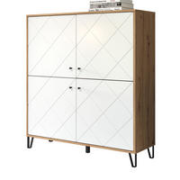 HIGHBOARD weiß matt mit Rautenoptik, Eiche Artisan 123 x 136 cm, Kommode mit Soft-Close - Eichefarben/Schwarz, Holzwerkstoff/Kunststoff (123/136/40cm) - Top.Furn