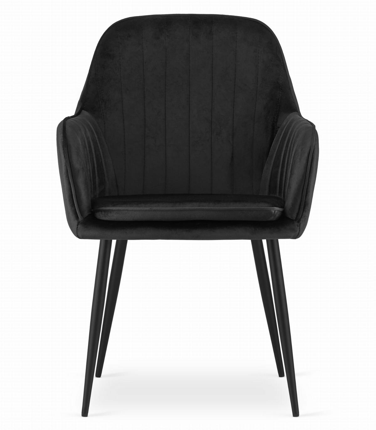 STUHL PRAIANO 4-er Set, Schwarz, Schwarz, mit Samtstoff gepolstert - Schwarz, Textil/Metall (58/87/57cm) - Komodee