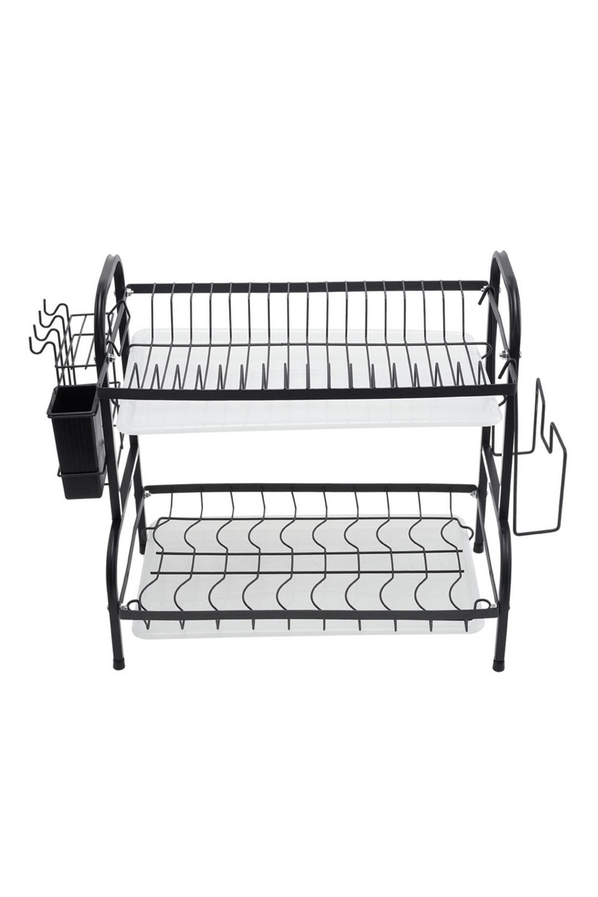 GESCHIRRABTROPFGESTELL Zweistufiges aus rostfreiem Stahl in Schwarz Leicht zu montieren Rutschfest und oberflächenschonend 43 x 23,5 x 39 cm - Schwarz, Metall (43/39/23.5cm) - Livingandhome