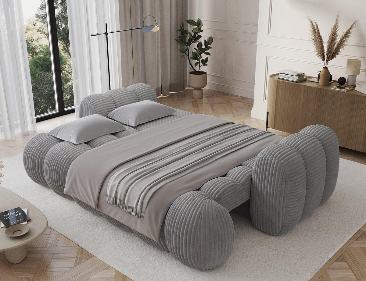 SCHLAFSOFA COTONN 256 cm – Modernes 3-Sitzer Sofa mit Schlaffunktion, Bettkasten und Dekokissen - Grau, Kunststoff (256/119/105cm) - Wohnideebilder