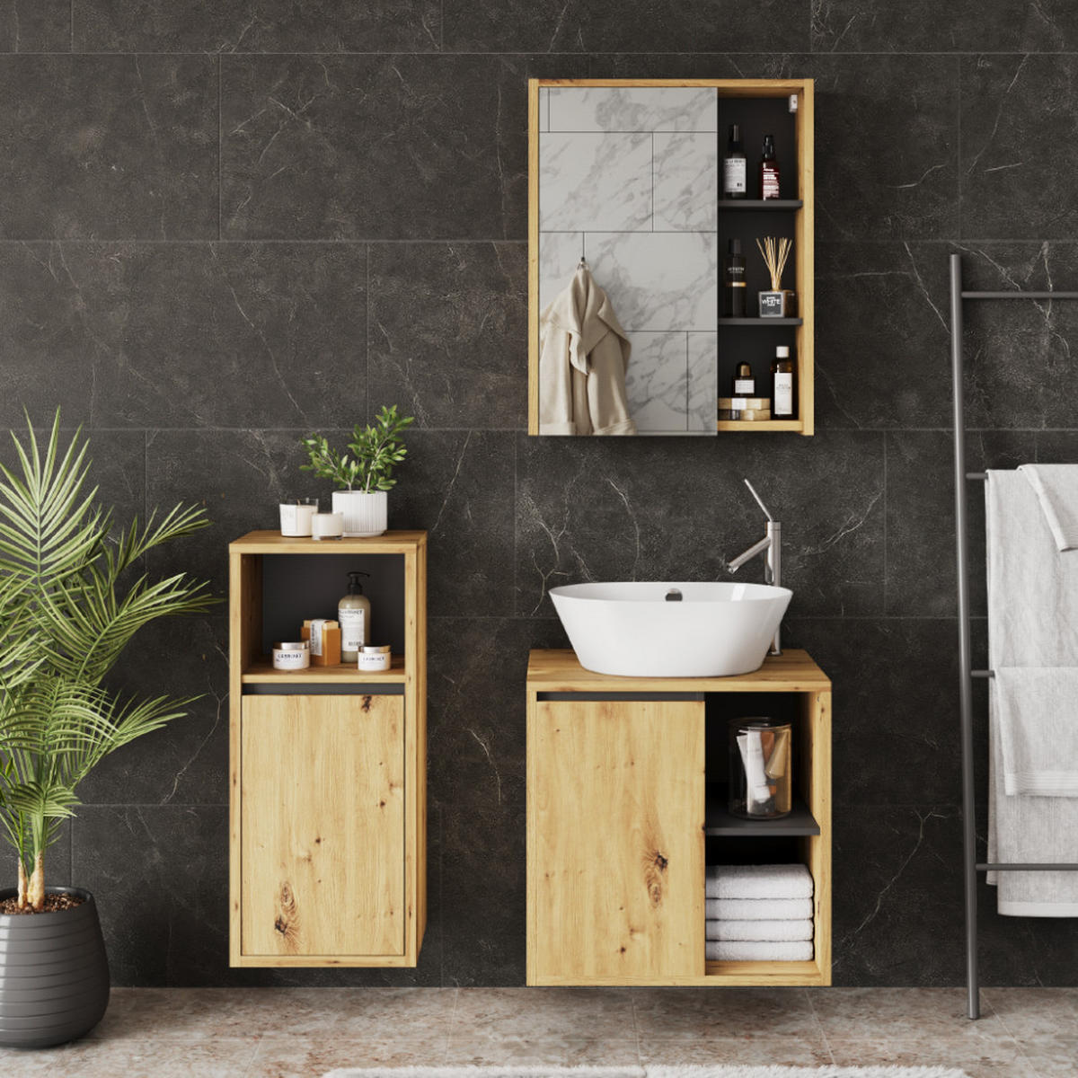 SADA KOUPELNOVÉHO NÁBYTKU Viola Artisan/šedá - šedá/světle šedá, kompozitní dřevo (60/60/45.5cm) - Vicco