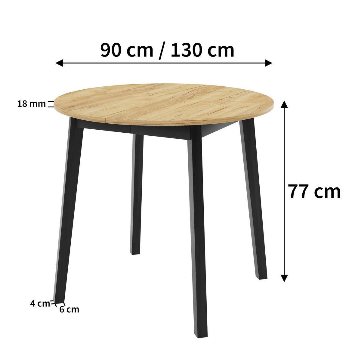 ESSTISCH LUCA S Ausziehbar 90 - 130 / 90 x 77 cm - Goldfarben/Schwarz, Holz (90/90/77cm) - MASSENO