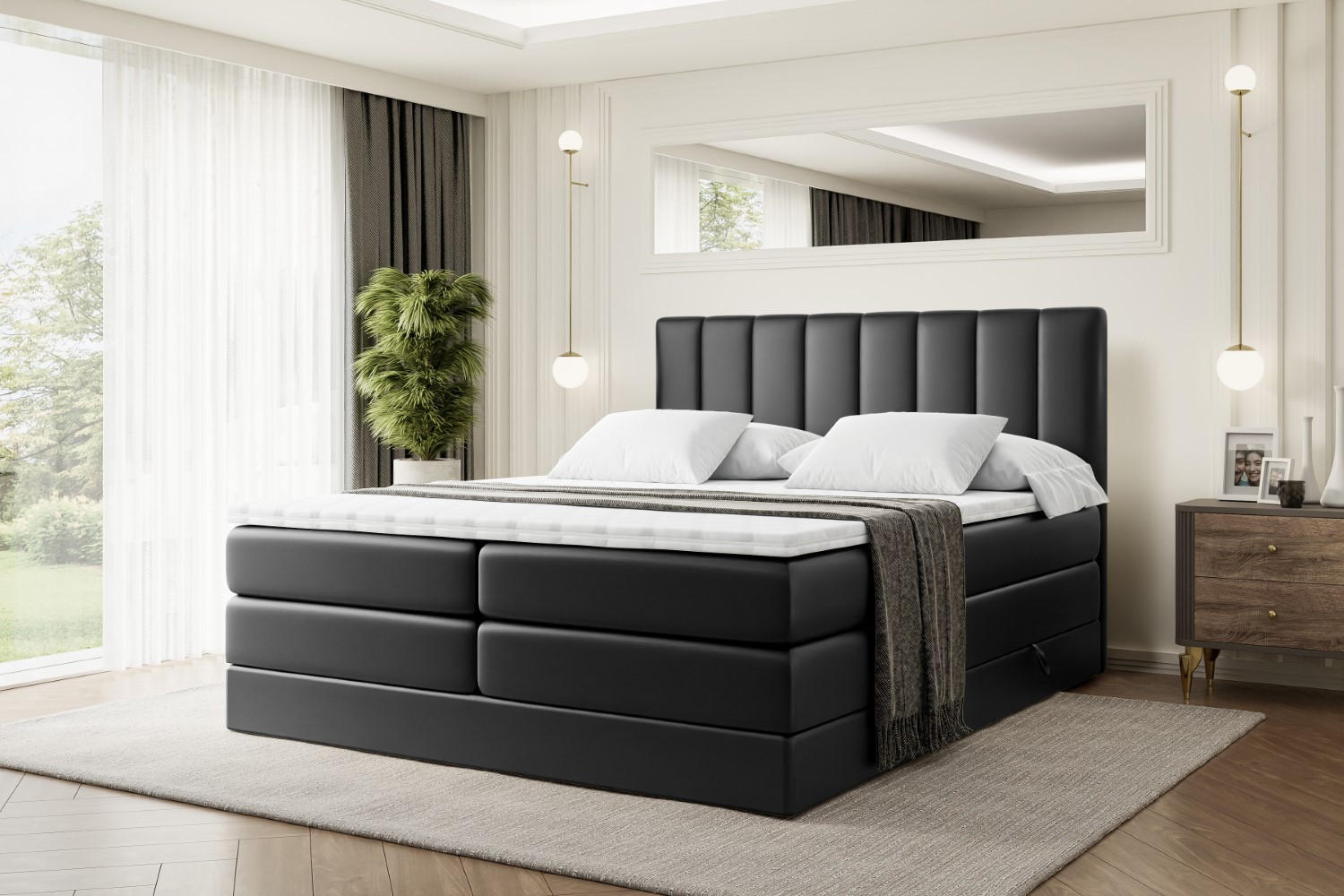 BOXSPRINGBETT OTTA KING - 200x200 - H3/H4 - Schwarz Hochglanz - Schwarz Hochglanz, Holzwerkstoff (200/200cm) - ALTDECOR