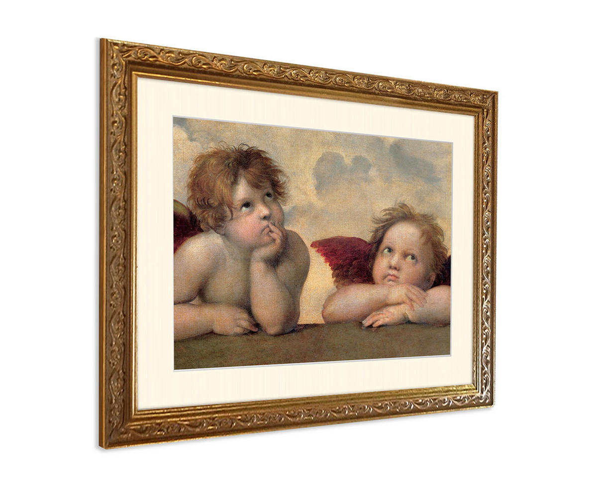 BILD gerahmt 63x53 cm Raffaello "Angeli Madonna Sistina / Engel" - Beige, Holz (63/53cm) - artissimo