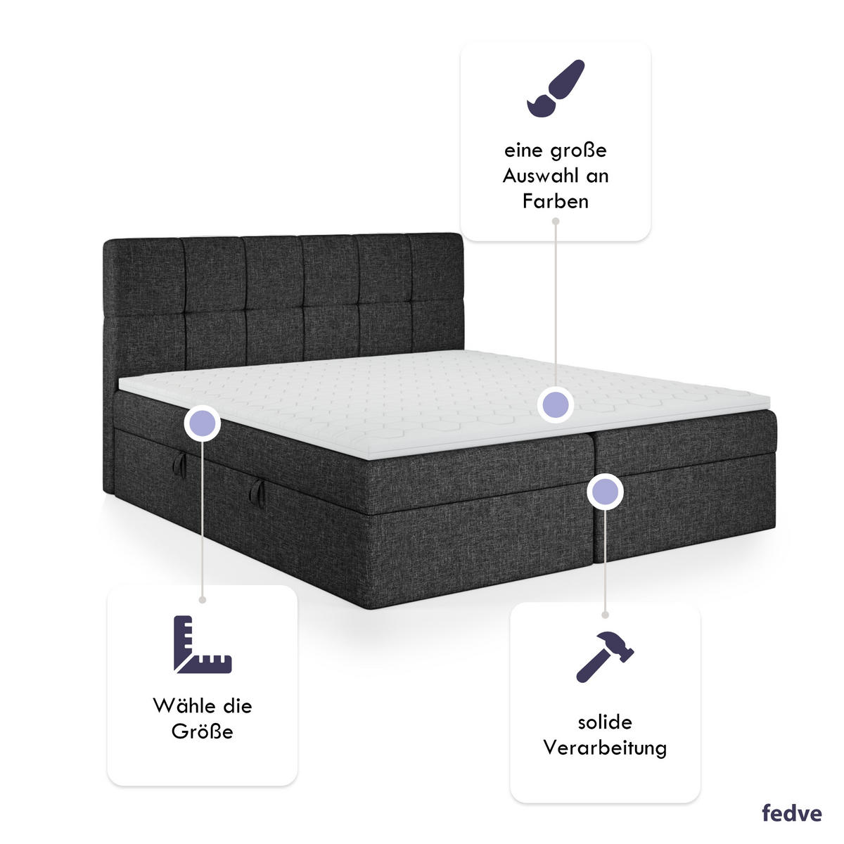 BOXBETT Mokpo 140x200 cm, Schwarz - Schwarz, Textil (140/200cm) - Fedve