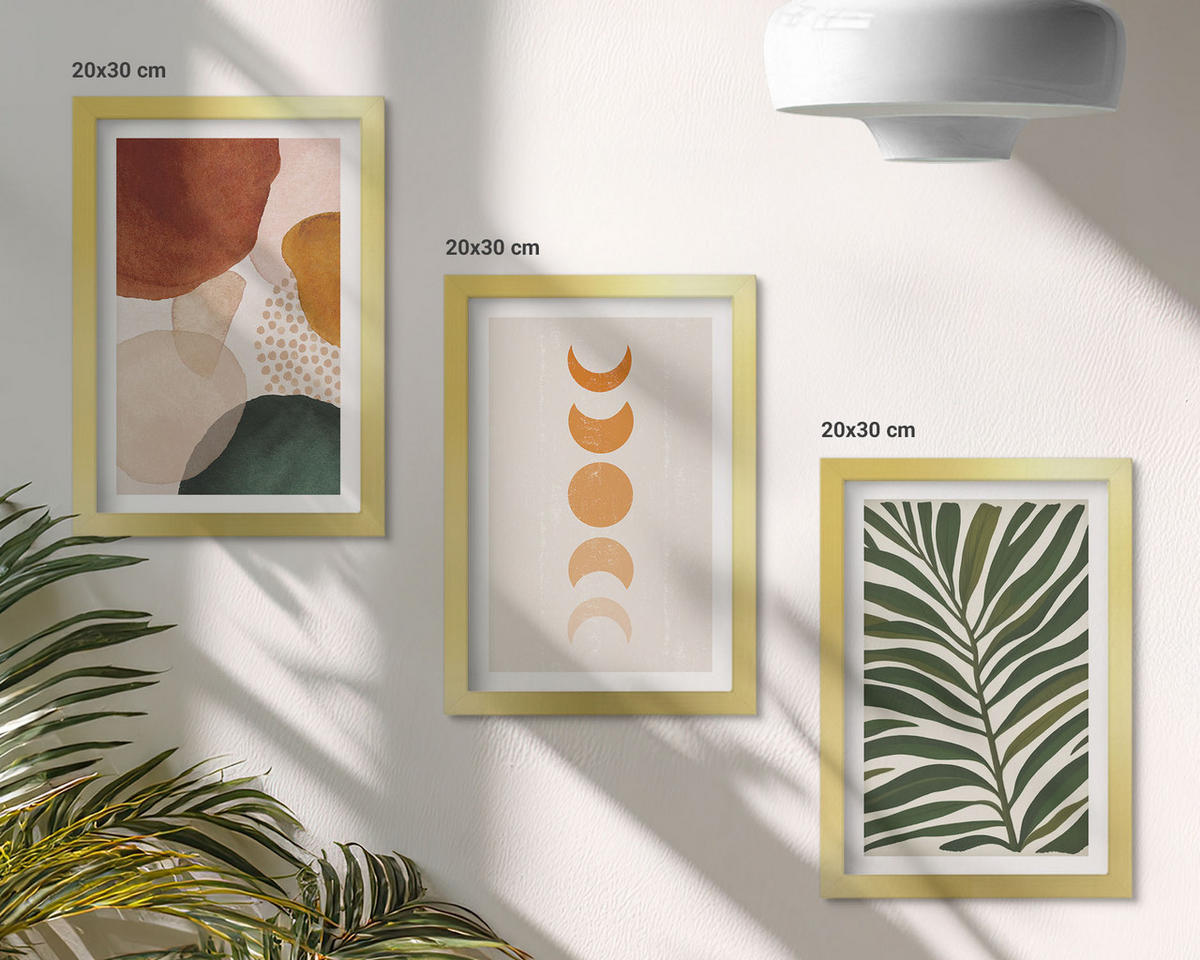 BILDER SET 3er Set - 20x30 cm Goldrahmen - Abstrakte Blattformen - Goldfarben, Kunststoff (20/30cm) - TULUP