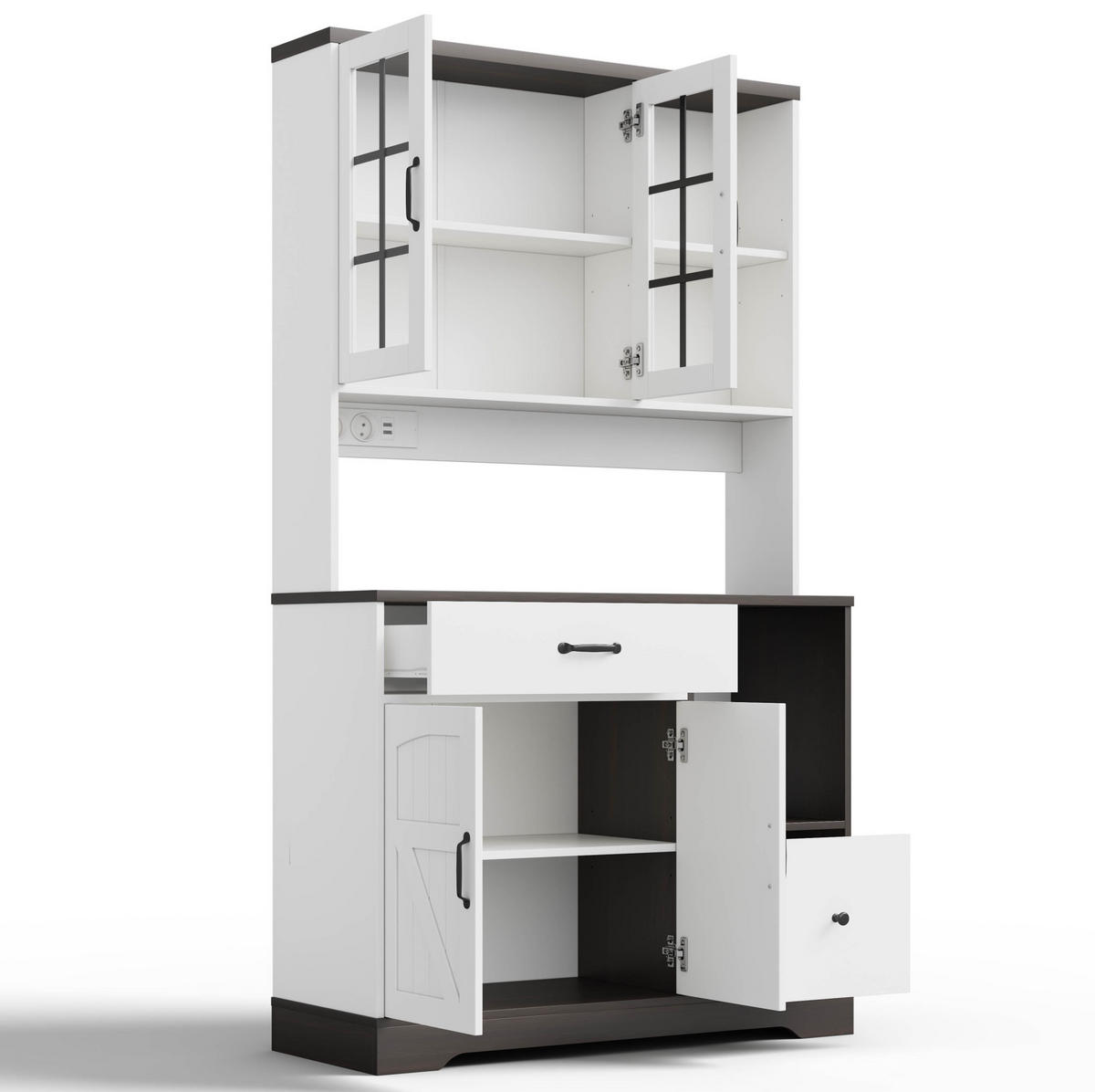 BUFFETSCHRANK 120/30/59 cm aus MDF mit 2 Türen, 5 Fächern und Türablagen im Vintage-Stil, Schwarz - Schwarz, Holzwerkstoff (59/120/30cm) - Redom