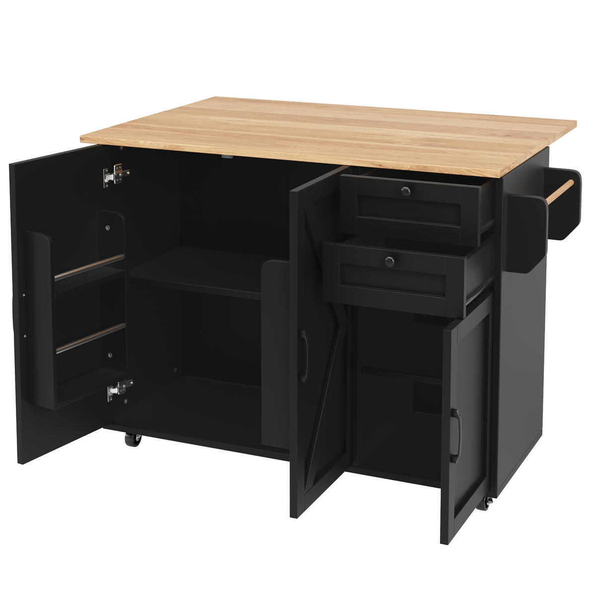 KÜCHENINSEL Schwarz 120/43.2-71.2/92 cm - Schwarz, Holzwerkstoff (120/92/43.2cm) - PANGIVO
