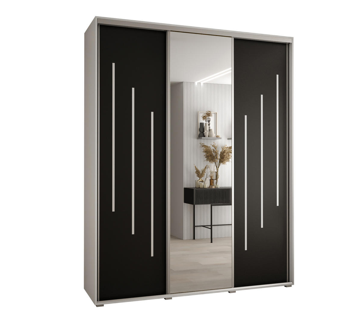 SCHWEBETÜRENSCHRANK 235,2/190/60 3-türig - Silberfarben/Schwarz, Holz/Metall (190/235/60cm) - Abiks Möbel