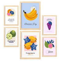 POSTER Set Mit 6 Lebensmittel Und Ernährungs Tropisch Und Fruchtig Natur Und Ernährungs Für Innenarchitektur A3 & A4 Rahmen Aus Hellem Holz - Beige, Papier (29/3cm) - Nacnic