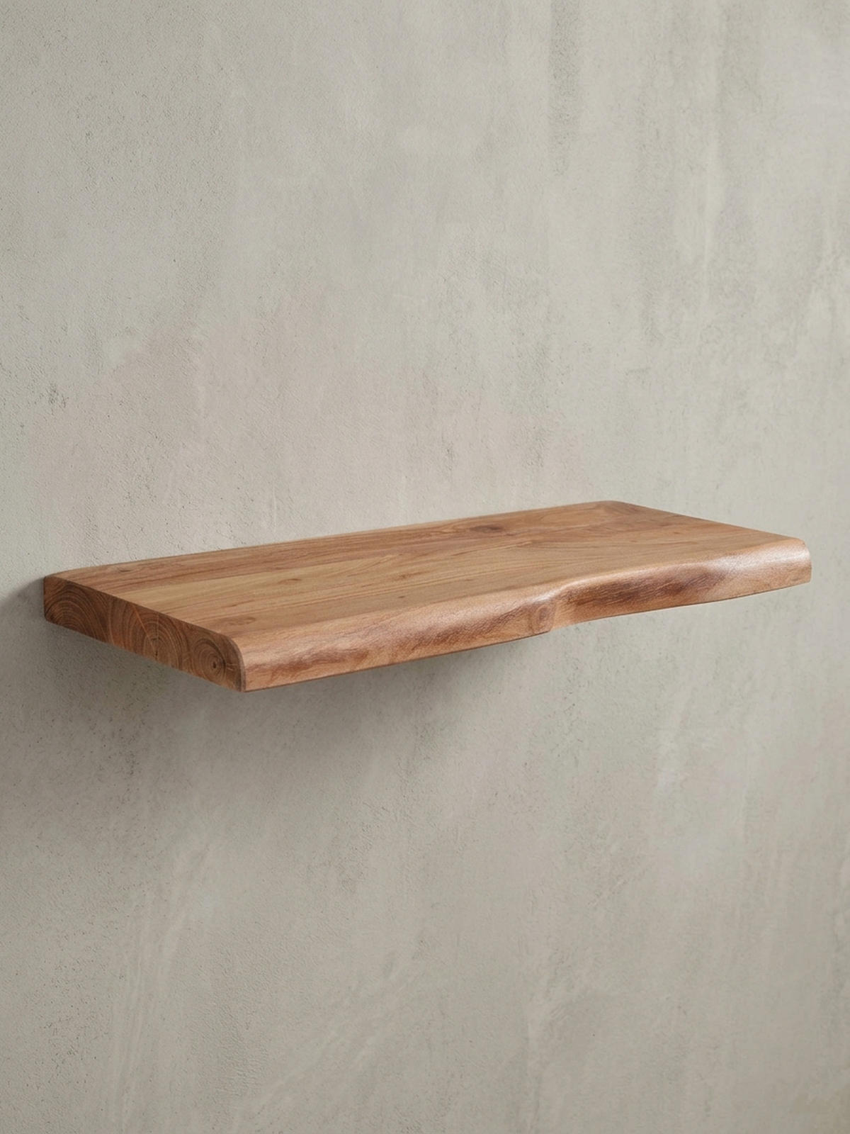 WANDREGAL Akazienholz Baumkante Rustikal, Beige 60x26x4 cm - Beige, Holz (60/4/26cm) - KADIMA DESIGN