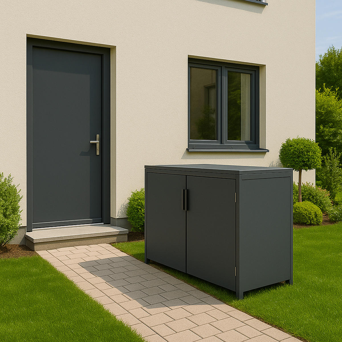 MÜLLTONNENVERKLEIDUNG Dublin - Mülltonnenbox für 2 - , Stahl verzinkt, anthrazit - Grau, Metall (132/116/80cm) - TPFGarden