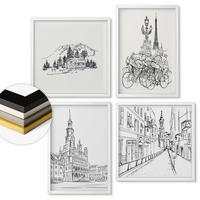 WANDBILDER 4er-Set - 50x50 cm & 40x60 cm Weißer Rahmen - Einfache Zeichnungen von Stadtansichten - Weiß, Kunststoff (50/50cm) - ArtPrintCave