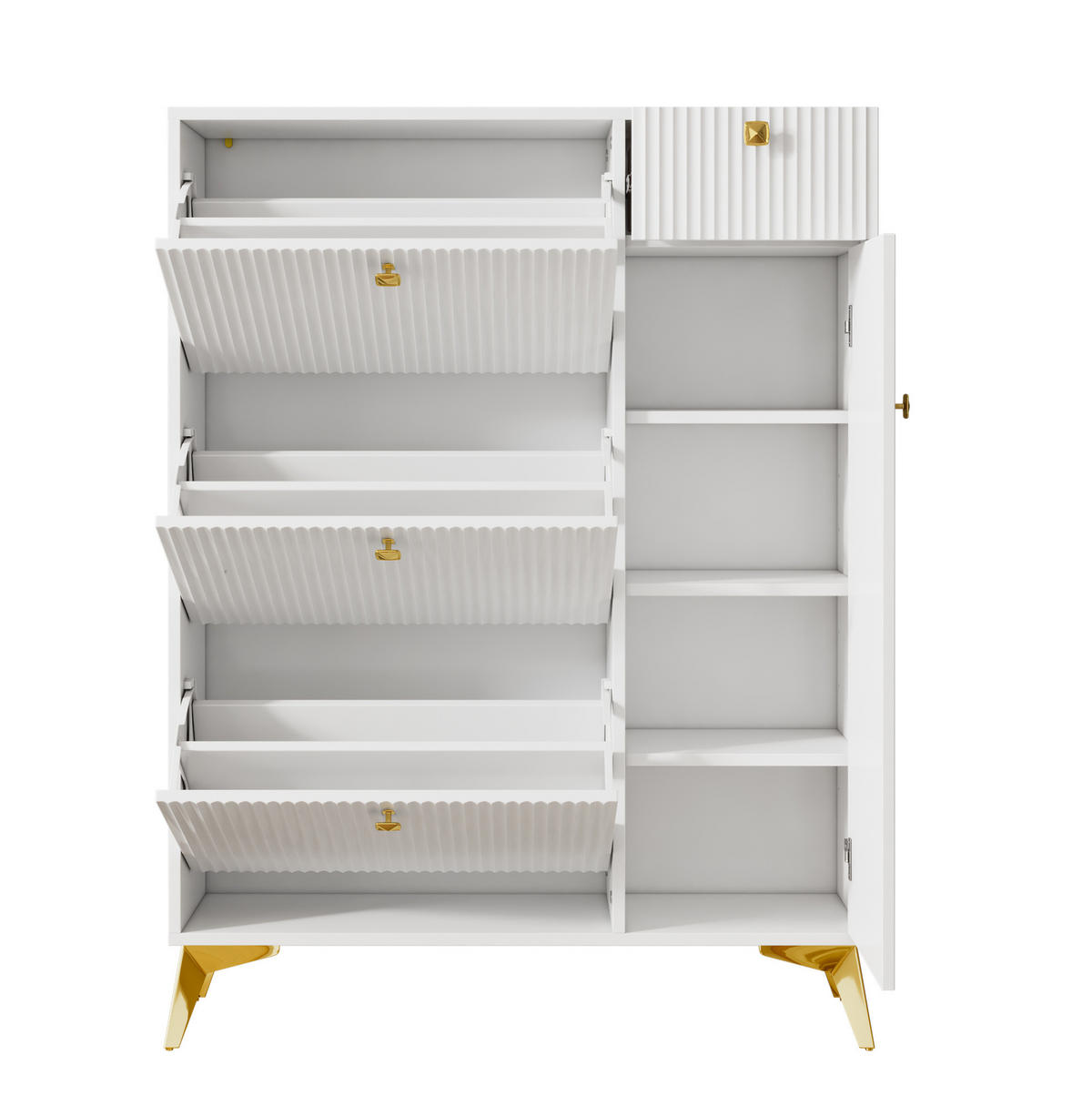 SCHUHSCHRANK aus Spanplatte & Metall 90x25x121cm in Weiß mit Kippsicherung - Weiß, Holzwerkstoff (90/121/25cm) - Modfu
