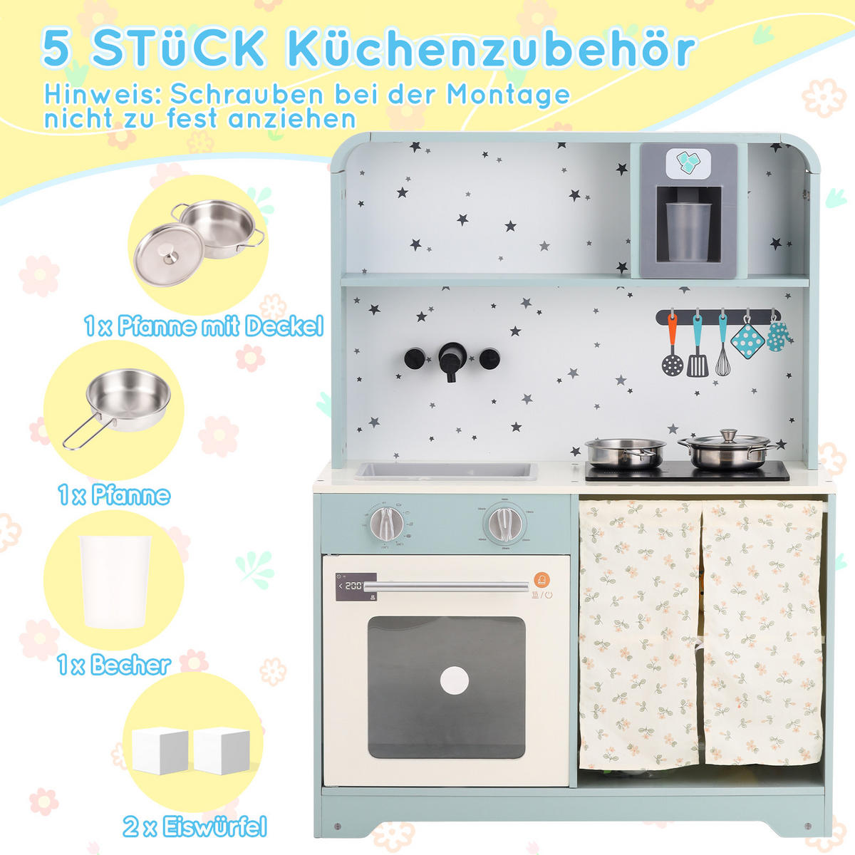 KINDERKÜCHE Blau – Spielküche mit Eiserzeuger & Mikrowelle, Zubehör & Soundeffekten, Holz/Kunststoff, ab 3 Jahren 29x60x81cm - Blau, Holzwerkstoff (60/29/81cm) - Ej. Life