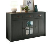 SIDEBOARD grün Landhaus 130 x 86 cm, Kommode mit viel Stauaum - Chromfarben/Schwarz, Glas/Holzwerkstoff (130/86/43cm) - Furn.Design