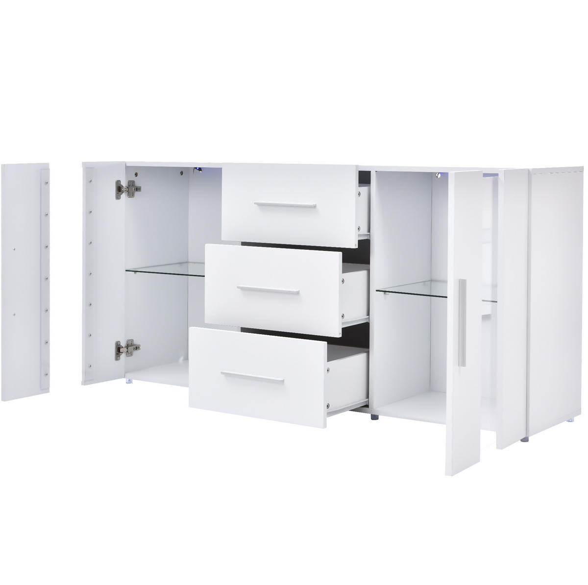 LOWBOARD 140/35/70 cm mit LED-Beleuchtung, 2 Türen und 3 Schubladen - Weiß, Holzwerkstoff (140/70/35cm) - BEAOK