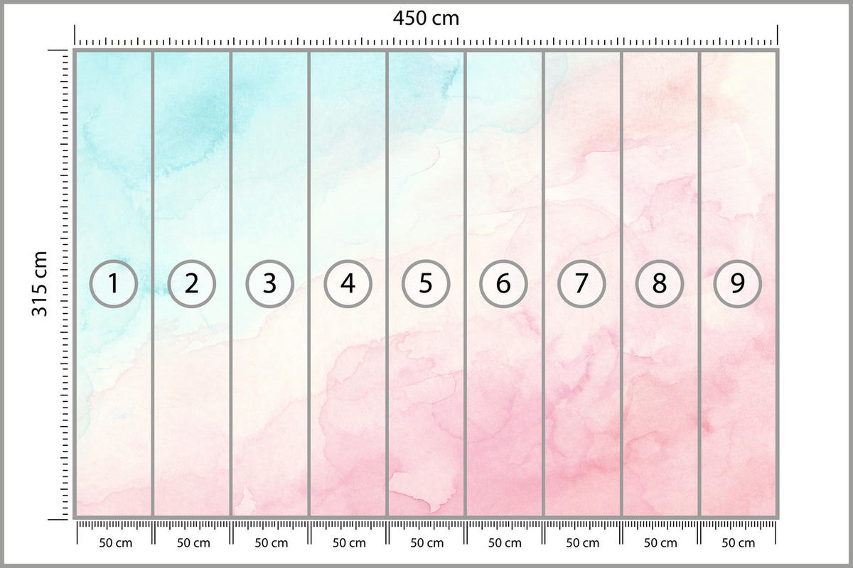 FOTOTAPETA Pre Detskú Izbu Pastelové Ombre Akvarel Gradient 450 x 315 cm - ružová, papier (450/315cm) - Muralo