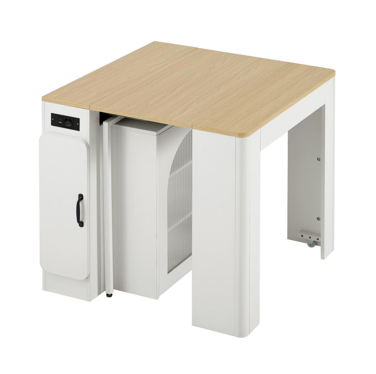 KÜCHENINSEL 83/39,6-149,6/77 cm naturfarben weiß aus MDF mit Auszug Rollen LED USB - Weiß, Holzwerkstoff (83/77/39.6cm) - OKWISH