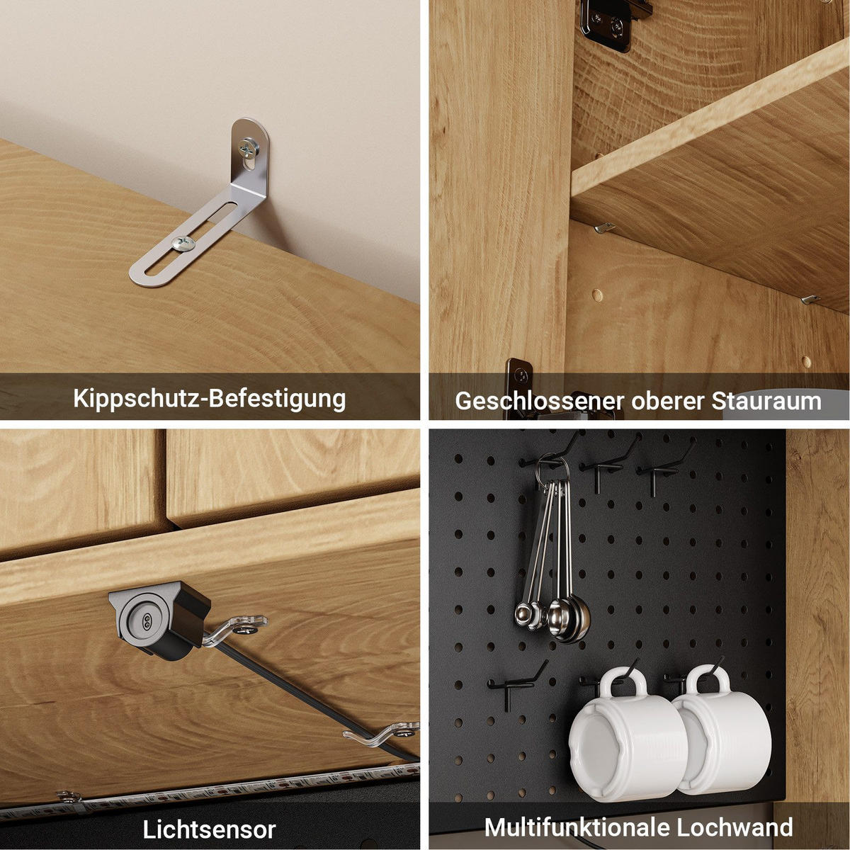 KUCHYŇSKÁ skříňka s úložným prostorem a zásuvkami - přírodní, kompozitní dřevo (100/170/40cm) - SoBuy