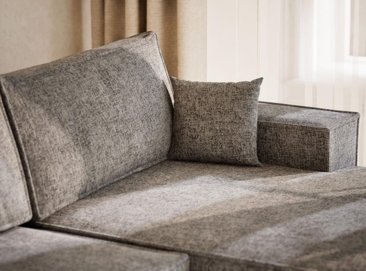 WOHNLANDSCHAFT Kyoto Grau Chenille-Stoff - Schwarz/Grau, Holz/Holzwerkstoff (398/70/148cm) - Maison de Reve