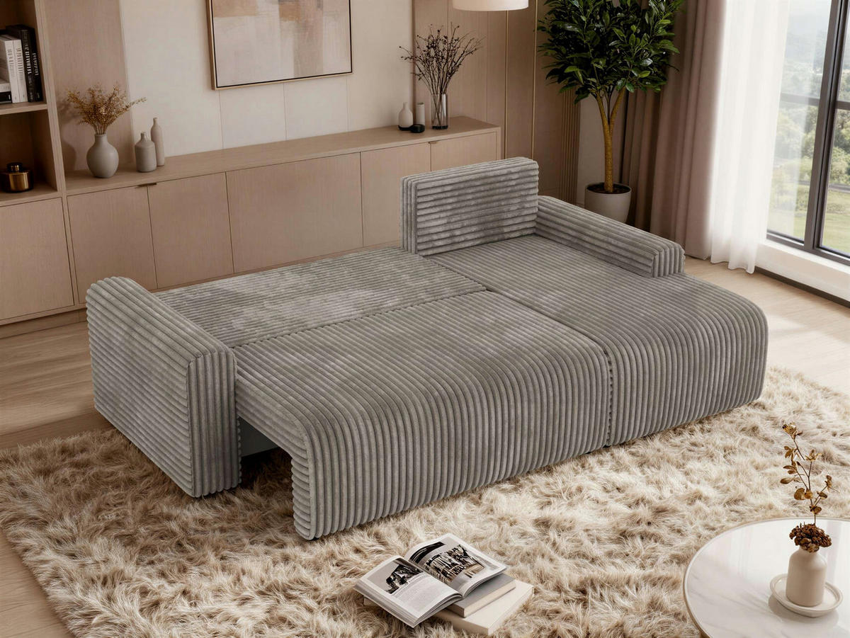 ECKSOFA NESSARO L Hellbraun Cord - Rechts Seite - Hellbraun/Schwarz, Kunststoff/Textil (151/244cm) - MKS
