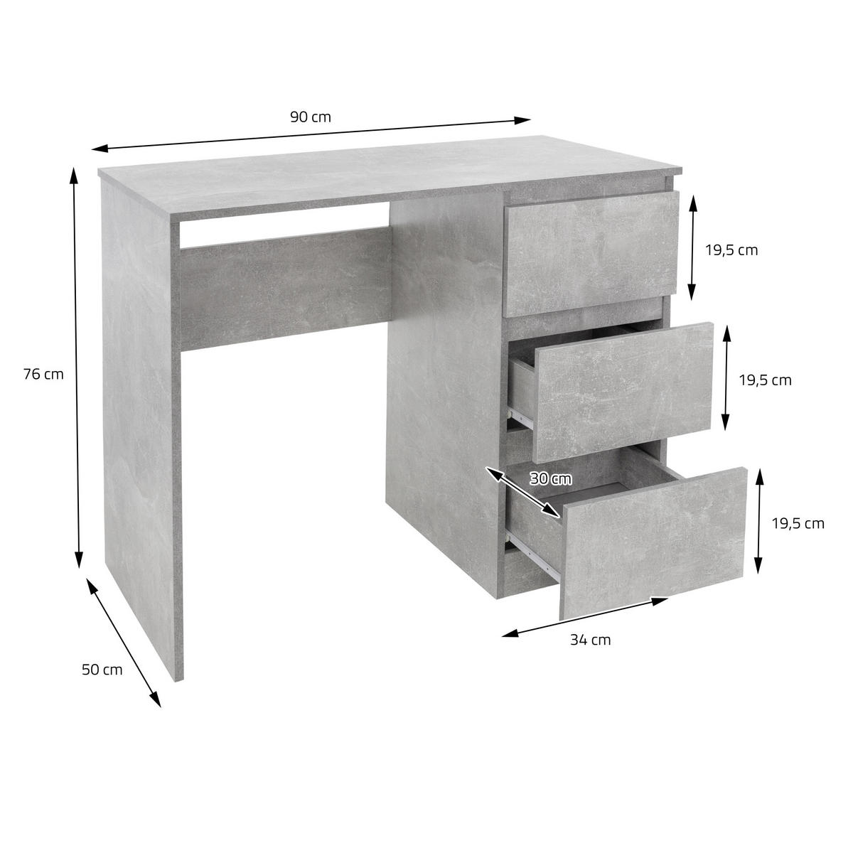 SCHREIBTISCH - Grau, Holzwerkstoff (90/50/76cm) - ML-DESIGN