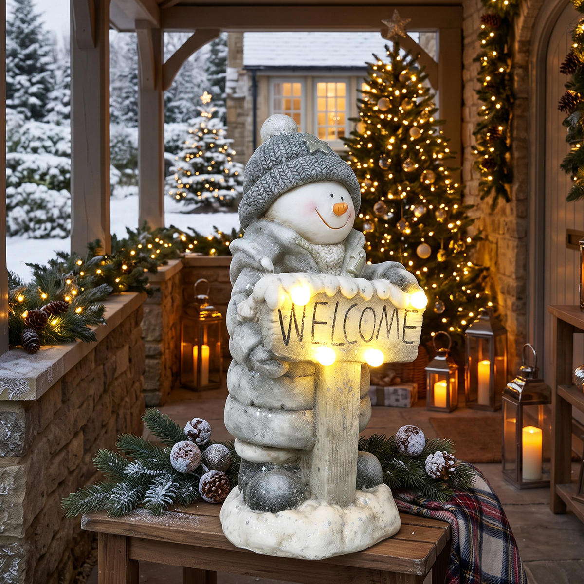 WEIHNACHTS-SCHNEEMANN Grau 23.0/20.0/46.0cm - Grau, Stein (20/46/23cm)
