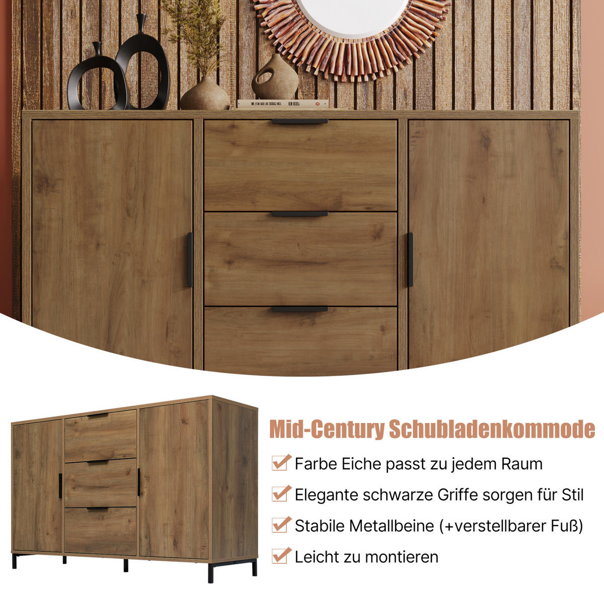 KOMMODE 120/40/76 cm aus Spanplatte mit höhenverstellbarem Fachboden Dunkle Eiche - Nussbaumfarben, Holzwerkstoff (120/76/40cm) - Modenvie