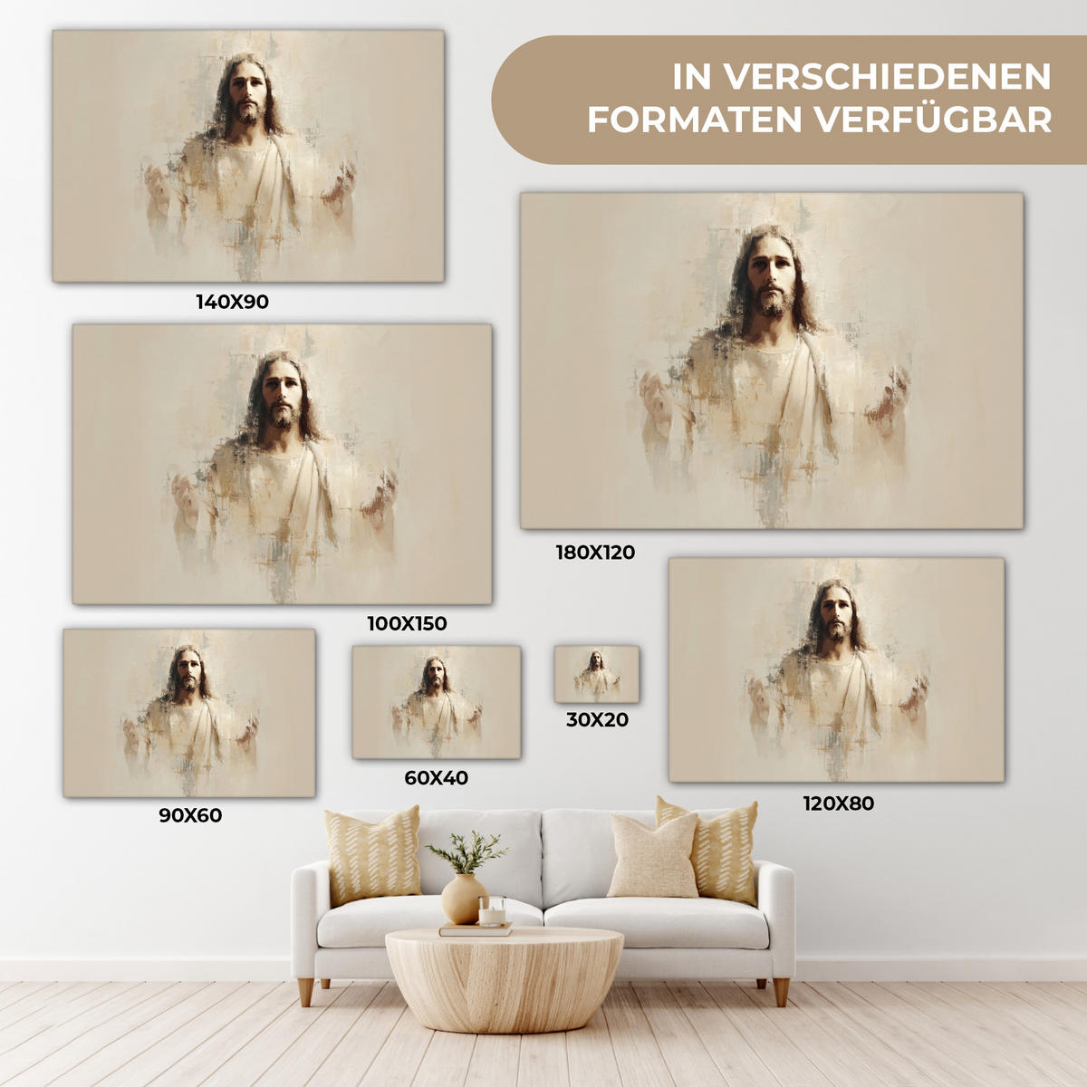 LEINWANDBILD Porträt - Abstrakt - Jesus - Beige Groß 140x90 cm - Beige, Textil (140/90cm) - MuchoWow