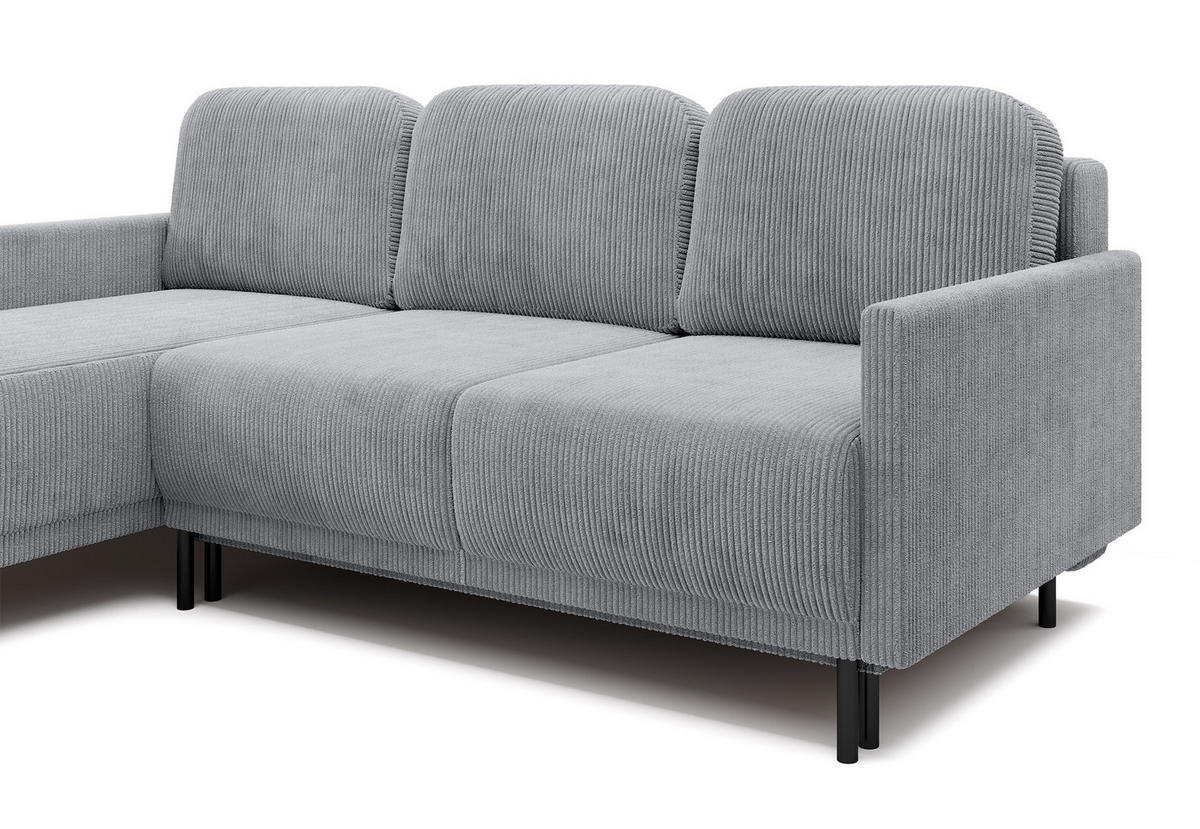 ECKSOFA Hamiel Hellgrau Cordbezug - Hellgrau/Schwarz, Holz/Textil (212/142cm) - Selsey