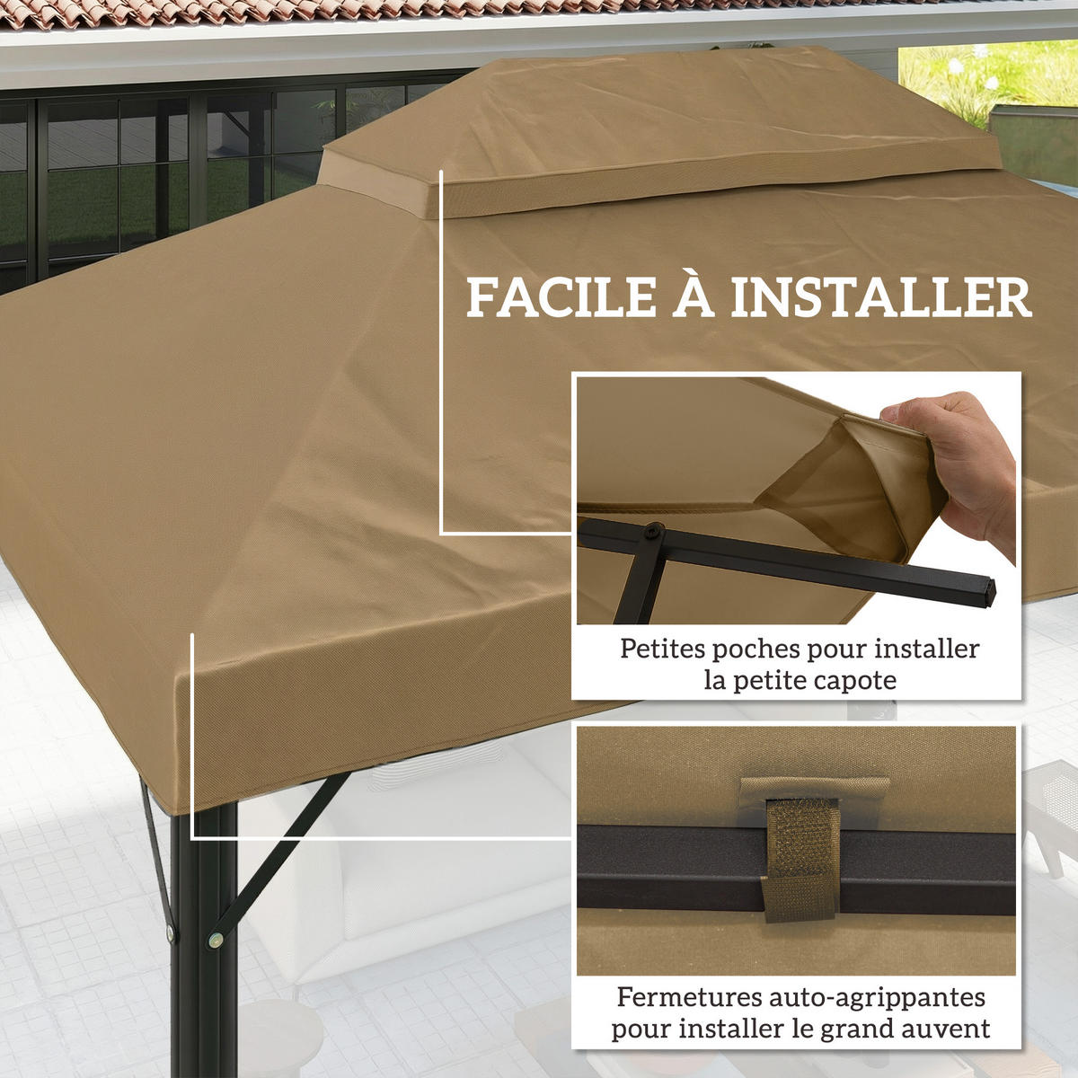 ERSATZDACH, 4x3 m für Pavillon, beige, Doppeldach, Polyester 370 g/m² - Multicolor, Kunststoff (400/300cm) - FORIOUS