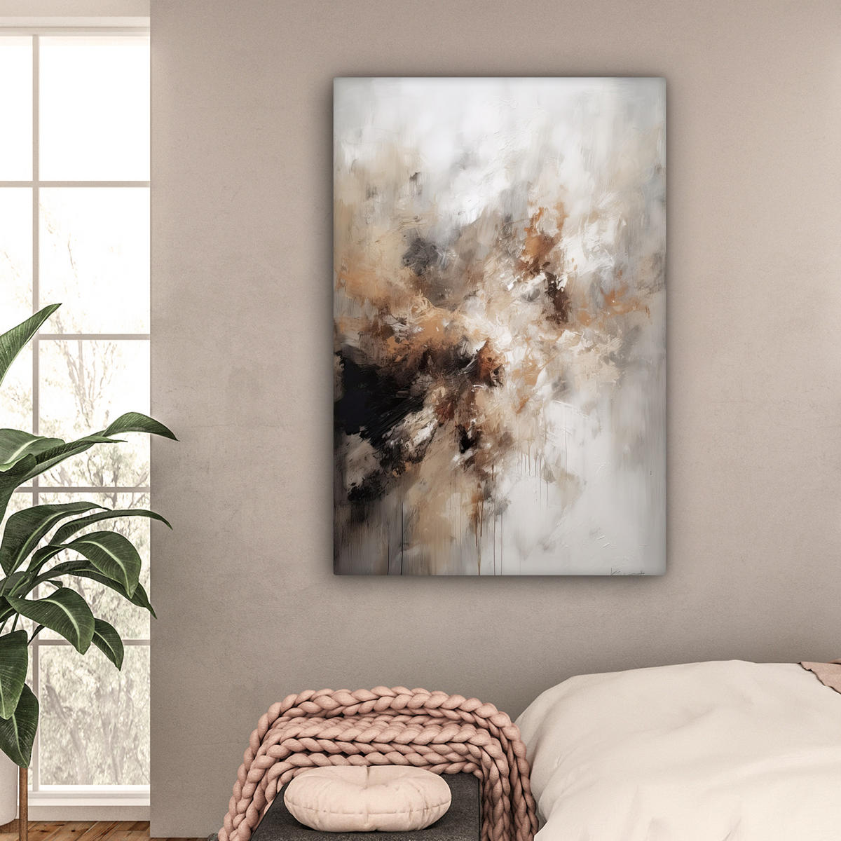 LEINWANDBILD - Farbe - Abstrakt - Beige - Kunst - 80x120 - Wanddeko - Greige, Textil (80/120cm) - MuchoWow