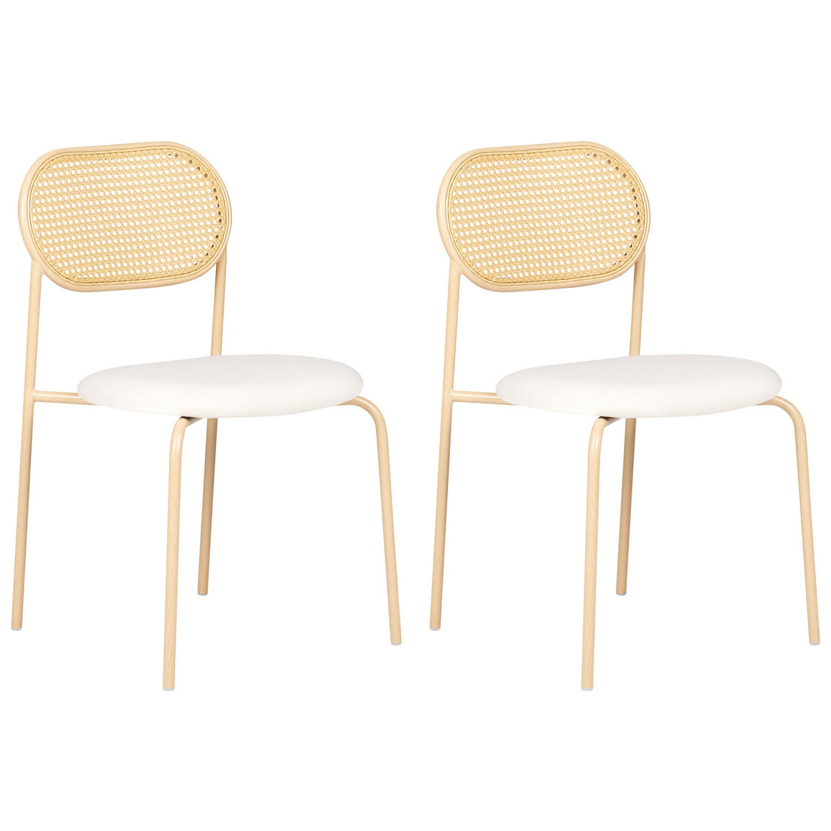 ESSZIMMERSTUHL 2er-Set Metall beige/heller Holzfarbton Adaver - Hellbraun/Beige, Metall (47/79/48cm) - Beliani