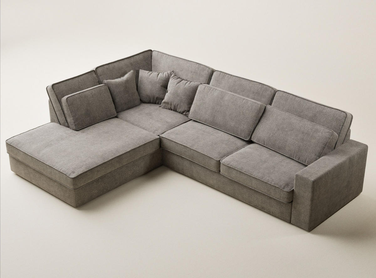 ECKSOFA Kirou Braun Chenille-Stoff - Links Seite - Schwarz/Braun, Holz/Holzwerkstoff (225/311cm) - Maison de Reve