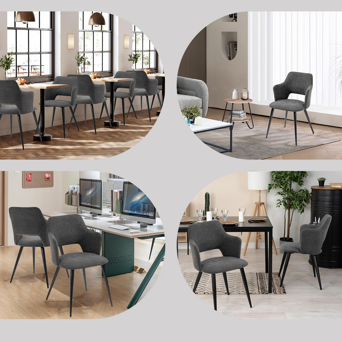 ARMLEHNSTUHL mit Stoffbezug Grey 4er-Set - Grau, Textil (46/81/45cm) - Meubles Cosy